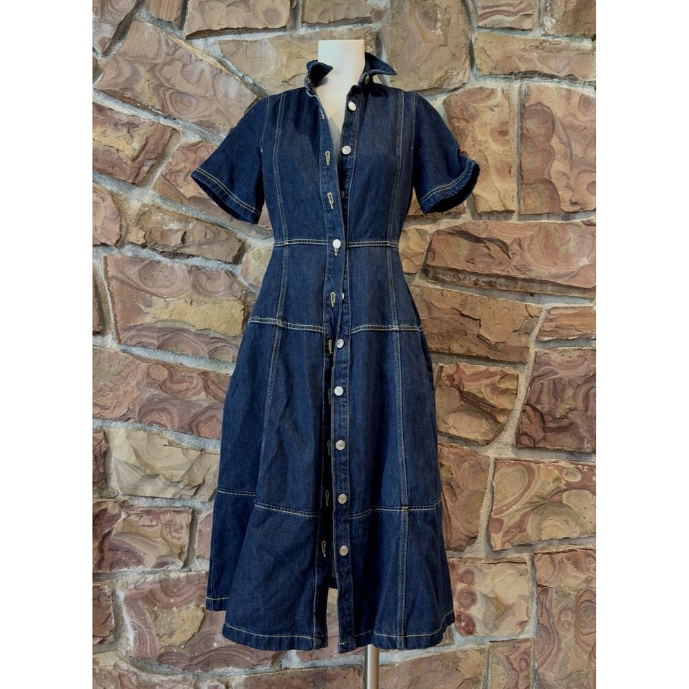 Free Assembly Women's 100% Cotton Blue Denim Short Sleeve Dress, Size Xs Cottage